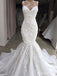 Elegant V-neck Spaghetti Strap Mermaid Long Wedding Dresses with Train,WD3092