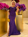Elegant Purple Off the Shoulder Side Slit Mermaid Long Prom Dress with Pleats,PD38103
