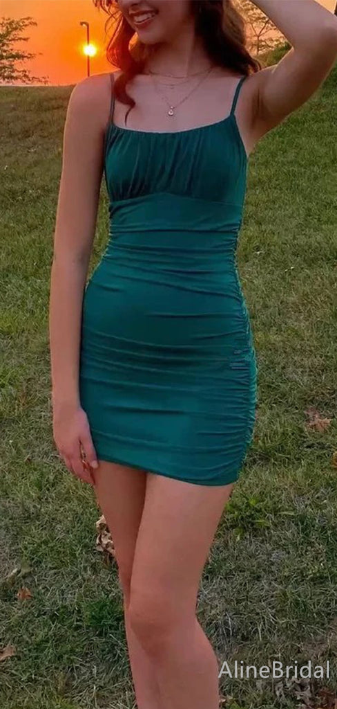 Simple Green Spaghetti Strap Tight Short Homecoming Dress, HD327996
