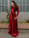 Elegant Red Square Long Sleeves A-line Long Prom Dress,PD38119