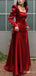 Elegant Red Square Long Sleeves A-line Long Prom Dress,PD38119