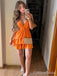 Sexy Orange V-neck Spaghetti Strap A-line Short Homecoming Dress, HD327993