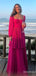 Elegant Hot Pink Chiffon Square A-line Long Layered Prom Dress with Long Sleeves, Evening Dress, PD38137
