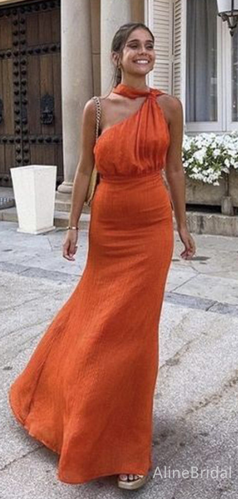 Unique Orange One Shoulder Mermaid Long Prom Dress, Evening Dress, PD38156