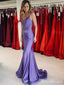 Sexy See Through Purple V-neck Spaghetti Strap Mermaid Long Prom Dress, PD38175