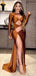 Sexy Burnt Orange Side Slit Cut Out Mermaid Long Prom Dress, Evening Gown, PD381757