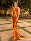 Sexy Orange V-neck Halter Mermaid Long Prom Dress, Evening Gown, PD381758