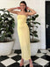 Sexy Yellow Strapless Backless Mermaid Long Prom Dress, PD381760
