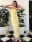Sexy Yellow Strapless Backless Mermaid Long Prom Dress, PD381760