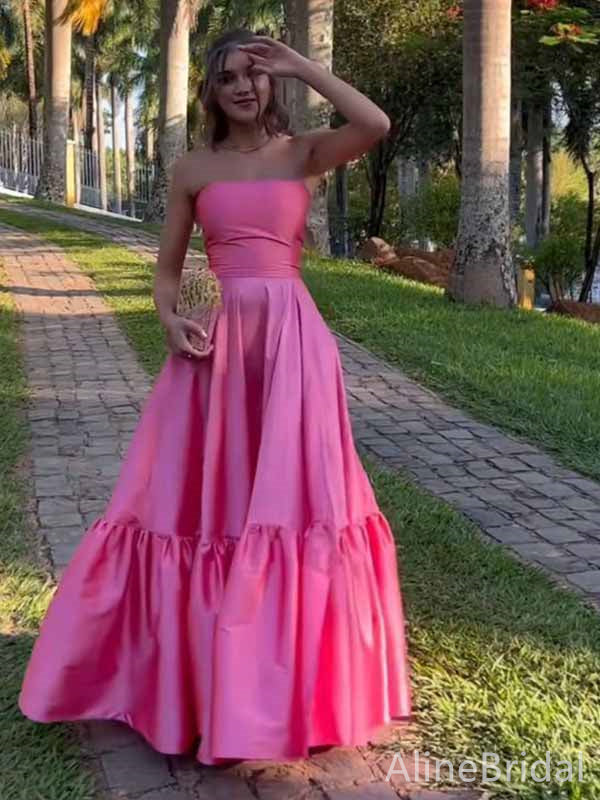 Elegant Hot Pink Strapless A-line Long Prom Dress,PD381772