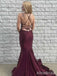 Sexy Burgundy V-neck Backless Mermaid Long Prom Dress, Evening Dress, PD381779