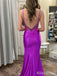 Sparkly Purple V-neck Backless Side Slit Corset Mermaid Long Prom Dress, Evening Dress, PD381781