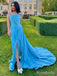 Unique Blue Strapless Pleated Side Slit Mermaid Long Prom Dress,PD381813