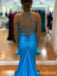 Gorgeous Blue V-neck Backless Mermaid Long Prom Dress with Slit, PD381823