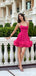 Morden Spaghetti Straps Bateau Bubble Hem Fuchsia Soft Satin Short Homecoming Dress, Prom Dress, PD382254
