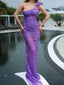 Sexy Purple One Shoulder Sleeveless Mermaid Floor Length Prom Dress, PD3672