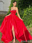 Gorgeous Red Sweetheart Spaghetti Strap A-line Long Prom Dress with Slit, PD381832