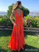 Stunning Coral Red V-neck A-line Long Prom Dress, Evening Dress, PD381855