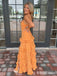 Elegant Orange V-neck Front Twist A-line Long Prom Dress, Evening Dress, PD381860