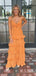Elegant Orange V-neck Front Twist A-line Long Prom Dress, Evening Dress, PD381860
