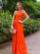 Simple Orange One Shoulder A-line Long Prom Dress, PD381861