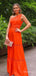 Simple Orange One Shoulder A-line Long Prom Dress, PD381861