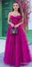 Gorgeous Spaghetti Strap Fuchsia Corset A-line Long Tulle Prom Dress-Tiered Evening Dress, PD381868