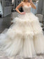 Gorgeous White Sweetheart Spaghetti Strap A-line Long Tutu Wedding Gown, WD3111