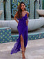 Sexy Purple Chiffon V-neck Ruffle Long Prom Dress with Slit, Evening Dress, PD381907