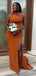 Elegant Burnt Orange One Shoulder Long Evening Dress with Slit, Bridesmaids Dress, PD381920