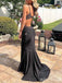 Sparkly V-neck Black Spaghetti Strap Mermaid Long Prom Dress, Evening Dress, PD381931