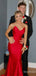 Simple Red V-neck Strapless Mermaid Long Prom Dress, PD381938