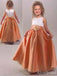 Elegant Orange A-line Long Flower Girl Dress with Bow, FGS174