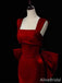 Stunning  Red Square Straps Long Mermaid Prom Dress with Bow Detailing, PD381956
