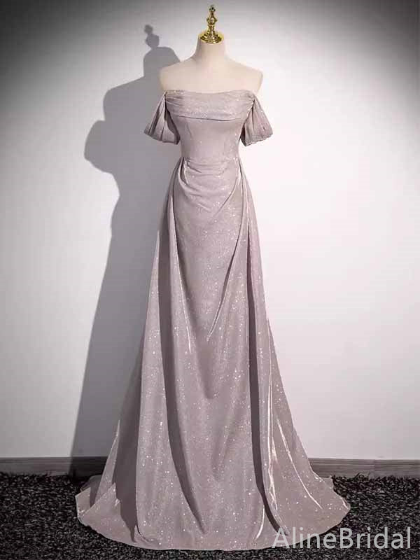 Elegant Lavender Off-the-Shoulder Strapless A-line Long Prom Dress, PD381967