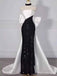 Stunning Black& White Color Blocking Strapless Long Ball Gown with Striking Bow, PD381969