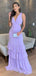 Elegant Purple V-neck Ruffles A-line Long Tiered Prom Dress, Evening Dress, PD381979