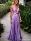 Sexy Purple V-neck Backless A-line Long Prom Dress, Fall Evening Gown, PD381982