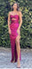 Unique Hot Pink Strapless Side-Slit Mermaid Long Prom Dress, PD382004