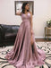 Gorgeous Mauve V-neck Spaghetti Strap A-line Long Prom Dress with Slit, PD382025