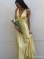 Elegant Yellow V-neck Mermaid Long Prom Dress with Bow Detailing, PD382030