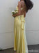 Elegant Yellow V-neck Mermaid Long Prom Dress with Bow Detailing, PD382030