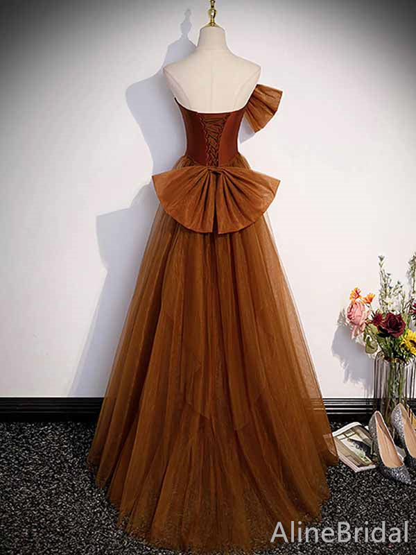 Gorgeous Burnt Orange Strapless A-line Long Prom Dress with Striking Bow, PD382038