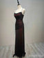 Black&Burgundy Spaghetti Strap Backless Mermaid Long Tulle Prom Dress, PD382042