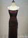 Black&Burgundy Spaghetti Strap Backless Mermaid Long Tulle Prom Dress, PD382042