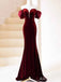 Vintage Sweetheart Off-Shoulder Burgundy Long Velvet Mermaid Prom Dress, PD382045