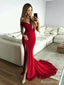 Sexy V-neck Off-Shoulder Red Strapless Mermaid Long Prom Dress with Slit, PD382056