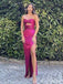 Elegant Magenta Strapless Twist-Front Long Mermaid  Prom Dress with Slit, Evening Dress, PD382069