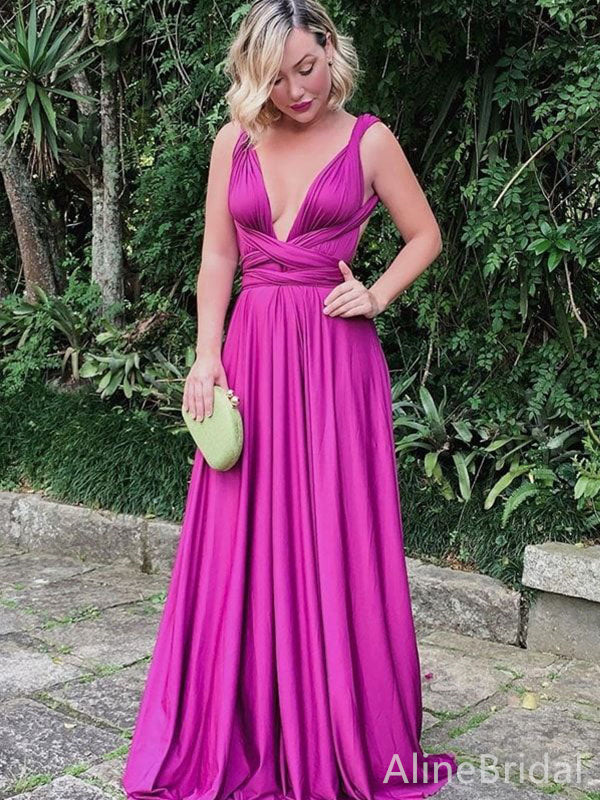Sexy Purple V-neck A-line Long Prom Dress, Evening Dress, PD382098