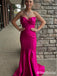 Unique Hot Pink Sweetheart Strapless Long Mermaid Prom Dress with Big Bow, Evening Dress, PD382110
